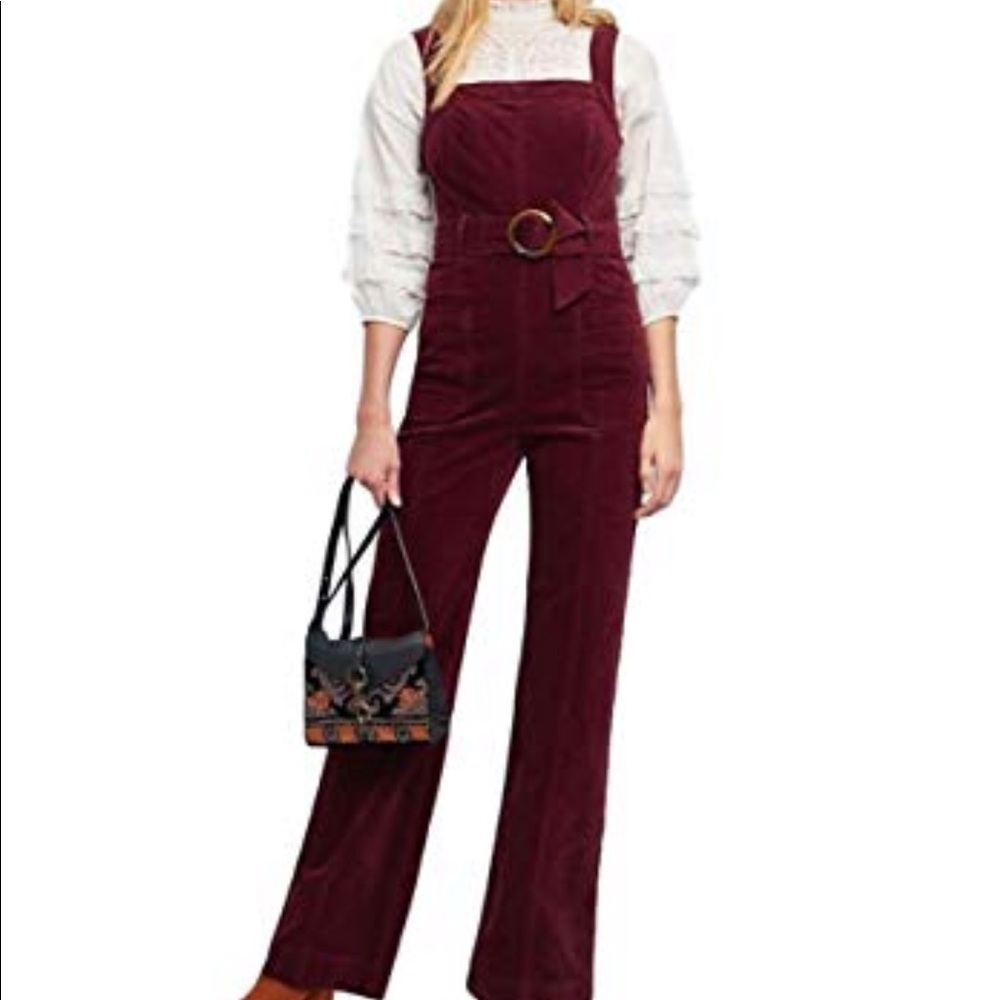 Anthropologie Pilcro velvet belted jumpsuit